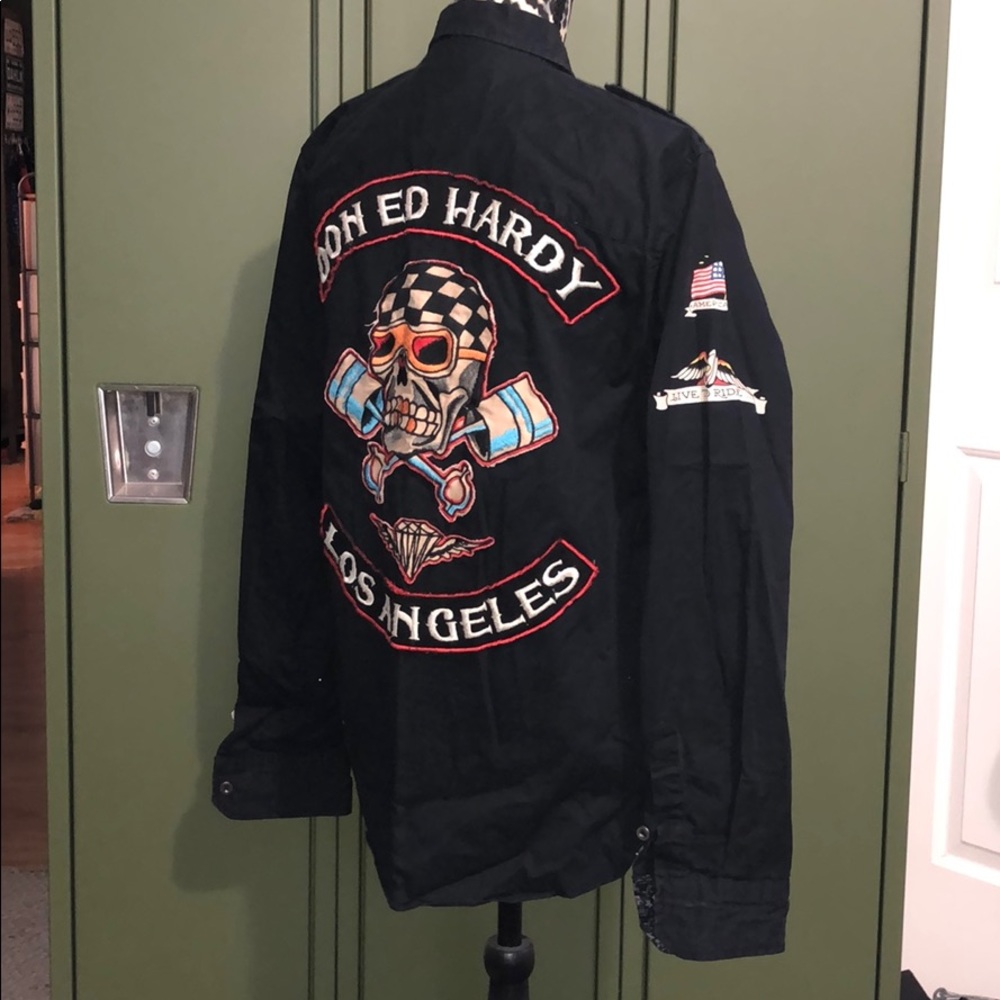 Ed Hardy Los Angeles button down Moro shirt Mens M